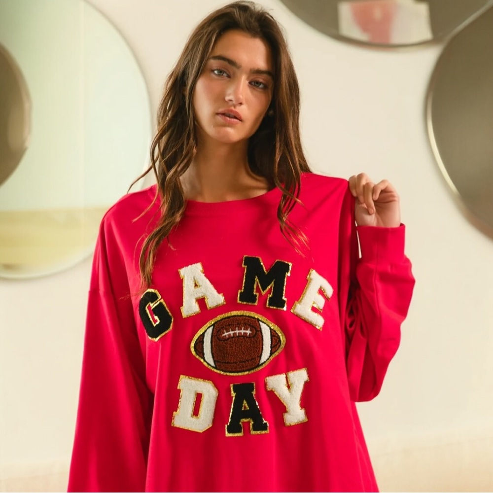 BiBi Game Day Football Sweatshirt - Red Oversized Pullover